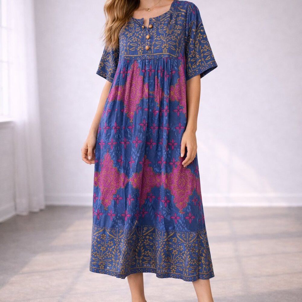 Sante Classics Boho Printed Midi Dress 100% Cotton Size M
